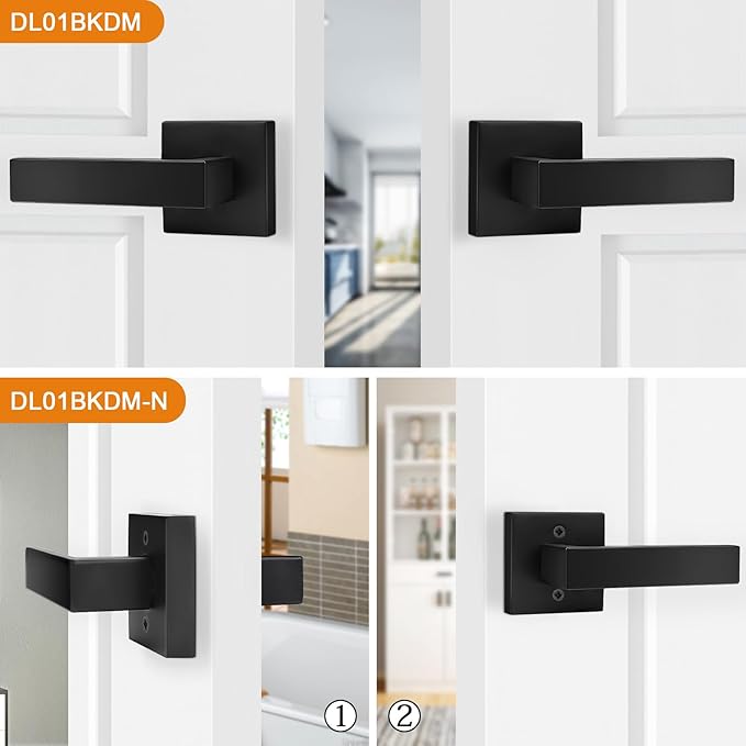 Probrico Non-Turning Half-Dummy Levers in Matte Black, Stainless Steel Square Bar Single Dummy Handles, Heavy Duty Hardware for Closet Balcony Pantry or French Doors(Exposed Screws, 6 Pack)