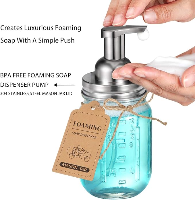 Mason Jar Bathroom Accessories Set(4pcs)- Jars Not Included - Foaming Soap Dispenser,Toothbrush Holder, and Apothecary Storage Jars Lids -Rustic Farmhouse Decor,Brushed Nickel