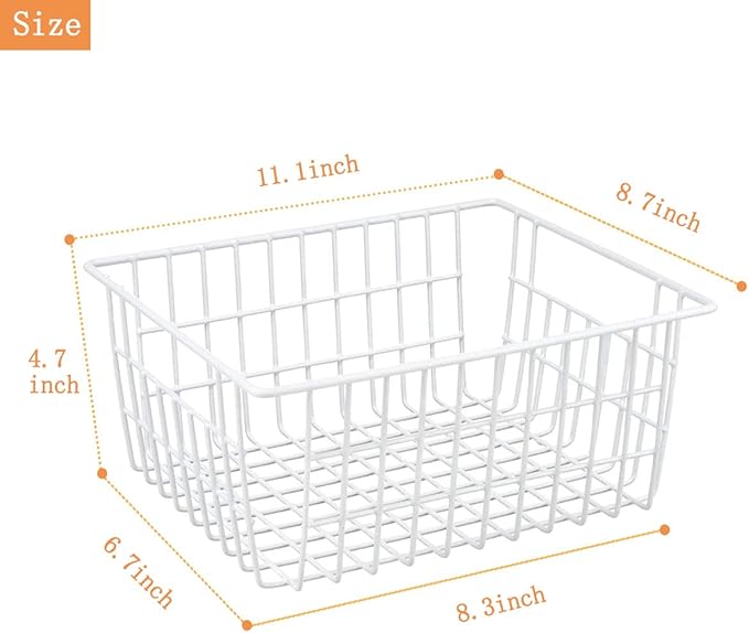 4 Pack White Wire Baskets for Organizing Office Wire Storage Basket White Metal Storage Baskets for Pantry Kitchen Bins Freezer