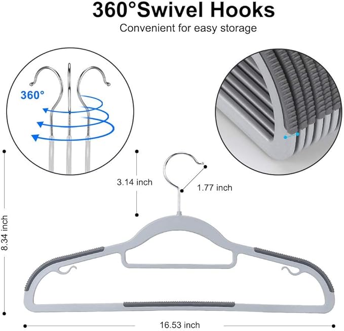 OIKA Plastic Hangers, Pack of 30 Clothes Hangers, Super-Slim Non-Slip Heavy Duty Hangers for Closet, Apartments, Dorms - Space Saving, Waterproof, 11lbs Capacity (16.5inch-Grey)