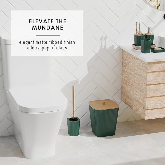 Clara Clark Bathroom Set - Hunter Green Bathroom Accessories Set, 6PC Bathroom Accessory Set, Bathroom Sets with Toilet Brush, Trash Can & Soap Dispenser