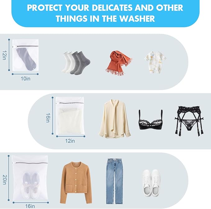 Mesh Laundry Bags for Delicates(Honeycomb), 3 Pcs Laundry Bags Mesh Wash Bags in 3 Sizes(1 Large, 1 Medium, 1 Small), Lingerie Bags for Washing Delicates, Garment Bag for Washing Machine