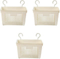 3PCS Plastic Hanging Baskets for Shower, Hanging Basket Organizer with Hooks, Rectangle 11.3Inches Small Hanging Storage Basket (Beige)