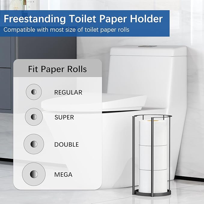 Gypie New Upgrade Free Standing Toilet Paper Storage Holder Stand, Heavy Duty 304 Stainless Steel Base, 3 Roll Capacity Toilet Paper Roll Holder for Bathroom Organization
