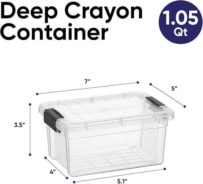 Superio Mini Storage Container Plastic Crayon Box Art Supplies and Sewing Case Stackable Clear Small Organizer for Beads, Stationery, Chalk, and Food, 1.05 Quart, 3 Pack