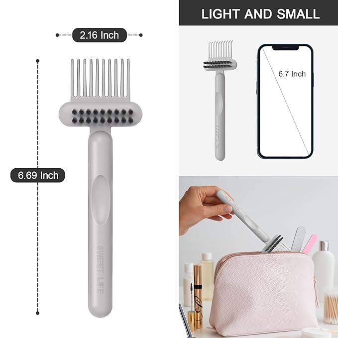 RHOS Hair Brush Cleaning Tool, 2-in-1 High-toughness Cleaning Claws and High-hardness Bristles, Suitable for Home, Hair Salon and Other Places, Ergonomic Handle, 2 Pack-Gray