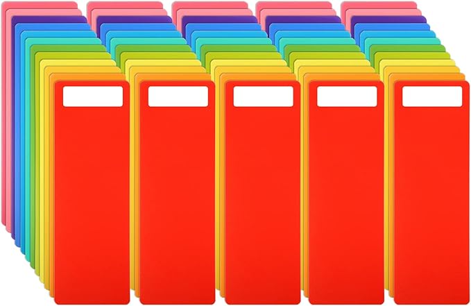 TaoBary 60 Pcs Library Book Dividers with Stickers 4 x 12 Inch Library Shelf Marker Assorted Color Comic Book Markers Plastic Dividers to Organize Home Teaching Supplies, 12 Colors