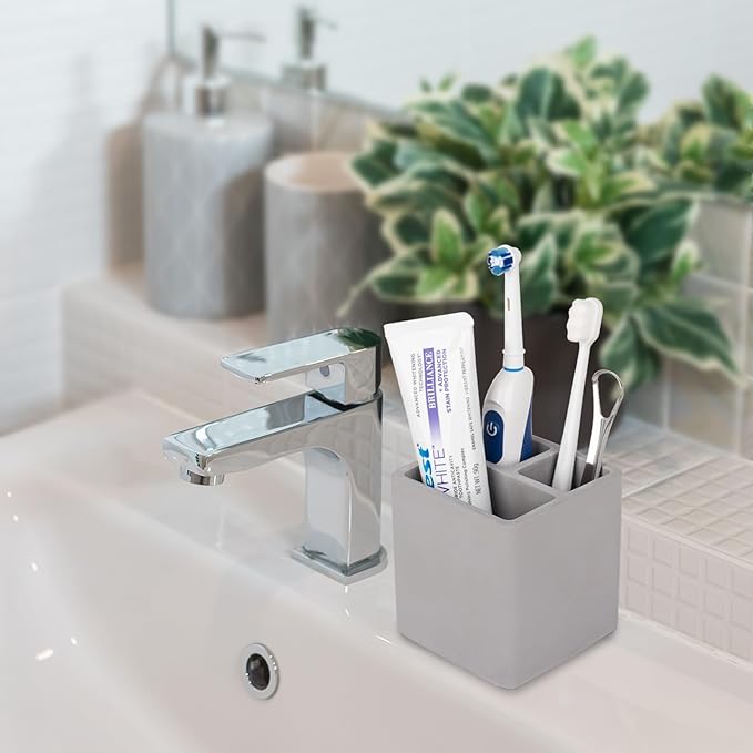 Diatomite Toothbrush Holders for Bathrooms, Electric Toothbrush and Toothpaste Holder 3 Slots Tooth Brush Organizer for Bathroom Countertop, Shower, Vanity - Dark Gray