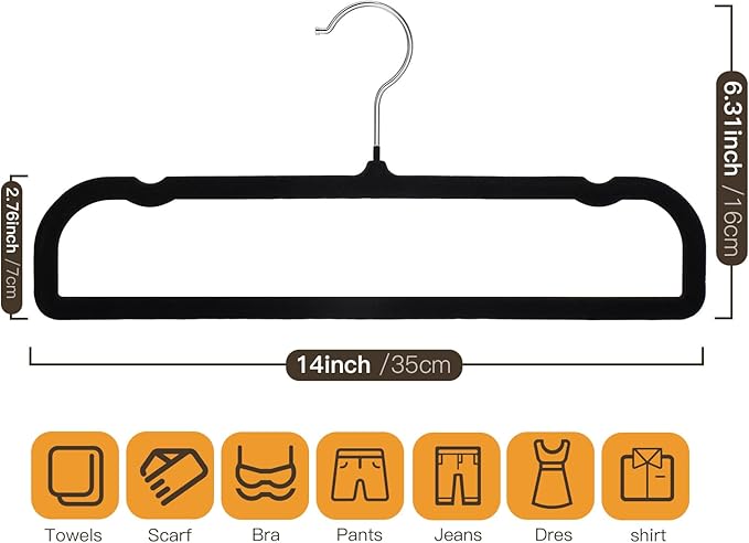 Velvet Pant Hangers 20 Pack Pant Hangers,Heavy Duty Velvet Hangers for Pants,Jeans,Scarf,Towels,Tank Top,Coat.Closet Organizers and Storage（Black）