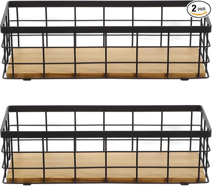 2 Pack Small Wire Baskets, Narrow Rustic Storage Bin for Bathroom Counter, Farmhouse RectangleOrganizer Tray for Kitchen Countertop, Pantry, RV, Office Decorative