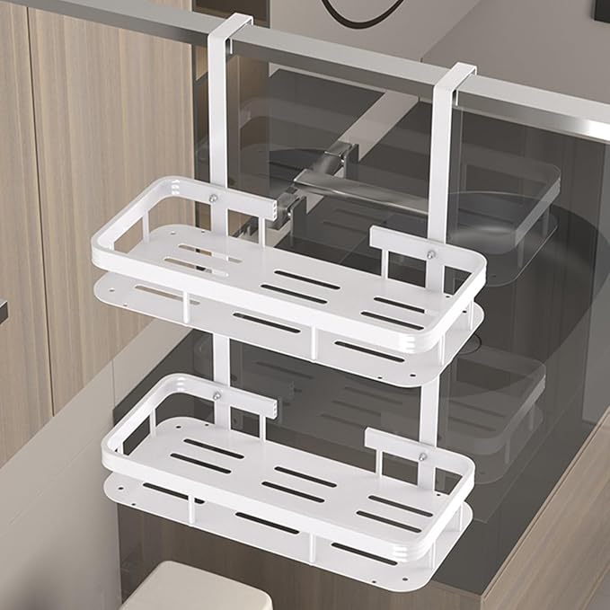 Over Door Shower Caddy, White Rustproof Bathroom Organizer, 2-Tier Storage Rack, 11.81x5.31 Inch Shelves, No Drilling Required