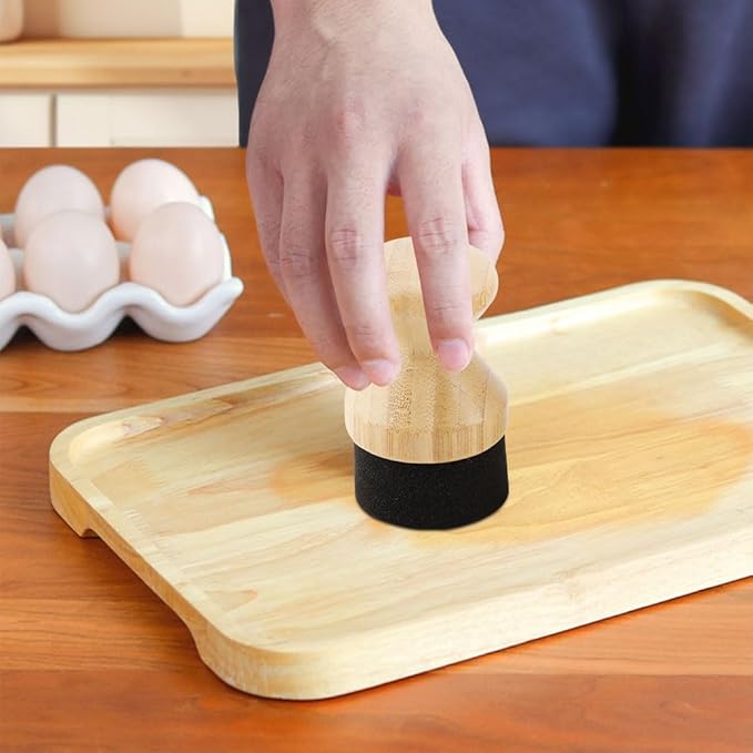 Cutting Board Oil Wax Applicator & Scrub Brush Set, Bamboo Sisal Fiber and Sponge for Wooden Utensils, Worktops, and Food-Safe Mineral Oil Maintenance
