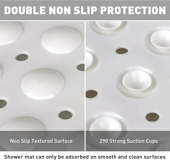 Mofonky Shower Mat Non Slip: 35.4 x 23.6 Inch Extra Large TPE Shower Mats for Inside Shower - Anti Slip Shower Stall Matt with Drain Hole and Suction Cups for Elderly