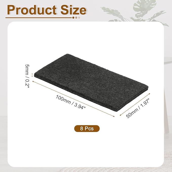 uxcell Felt Furniture Pads, 8Pcs 3.94" x 1.97" Adhesive Backed Felt Non-Slip Anti-Scratch Chair Leg Protectors for Protecting Hardwood Floor, Black
