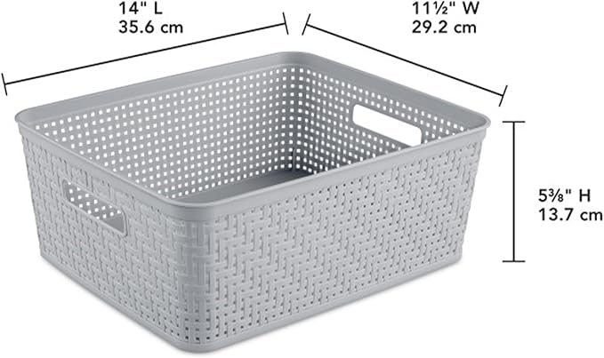 Sterilite 24 Pack Plastic Storage Bin Organization Containers, Short Baskets, Cement