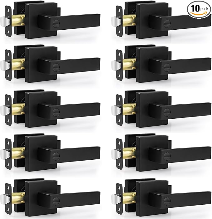Estmoon Privacy Door Lock, 10 Pack Matte Black Keyless Door Handles Interior Heavy Duty Bed and Bath Door Lever Set, Reversible for Left/Right Handed Doors
