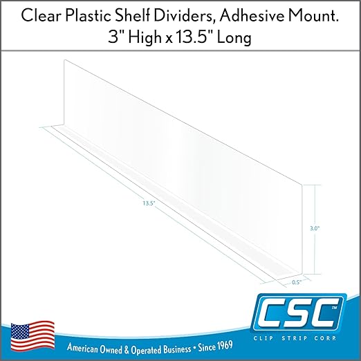 50 Pack Shelf Dividers, 3" H x 13-9/16" L Shelf Organizers, Crystal Clear PVC, Ideal for Product Display and Organization