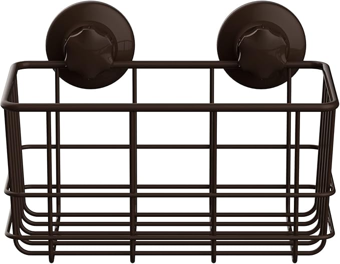 SANNO Powerfu Suction Cup Shower Caddy Basket for Shampoo Combo Organizer Basket Stainless Steel Holder for Bathroom Storage,Bronze