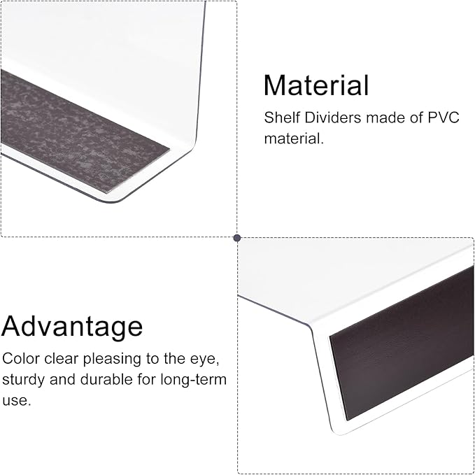 MECCANIXITY L Type Shelf Dividers, PVC Clear Closet Shelf Separator Organizer Clapboard for Cabinet Supermarket with Magnetic Strip 25 x 4 x 12cm Pack of 4