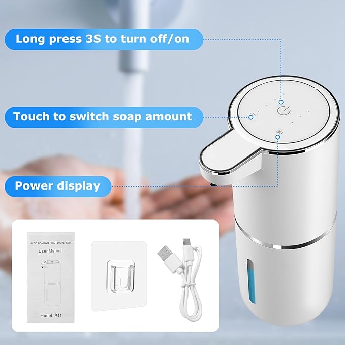 Automatic Soap Dispenser Touchless,Liquid Soap Dispenser with 4 Adjustable Levels,12.8oz USB Rechargeable and Wall Mounted,Smart Hand Soap Dispenser for Bathroom,Kitchen Sink,Dish Soap