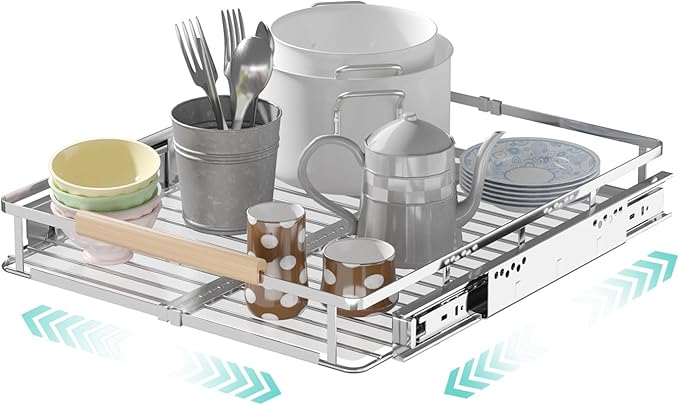 jkxoo Expandable Pull Out Cabinet Organizer, Adjustable Width:12.3~18.5''W x 22.5''D Under Sink Organizer, Drawer Storage Shelves for Kitchen, Bathroom, Closet, Pantry, Cupboard, Pots, Pans