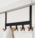 A&M Shops Over The Door Hanger - Heavy Duty Metal Door Hanger with Lotus Wood Tip for Bathroom & Bedroom - Coat Rack Organizer with 5 Stylish Towel Hooks for Door, Clothes & Bags - Black - Pack of 2