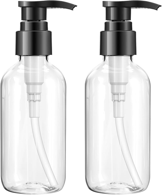 Teyssor Empty Pump Bottle Dispenser Clear 2 Pack 150ml/5oz Plastic Liquid Soap Dispensers, BPA-Free Refillable Container for Essential Oil Shampoo Lotion