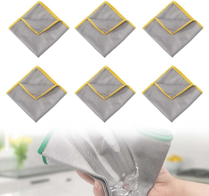 6 Pack Microfiber Cleaning Cloth, Reuseable Cleaning Dish Rags for Washing Dishes, Lint Free Microfiber Glass Polishing Cloth Towels, for House Glasses Window Stainless Steel (Yellow)