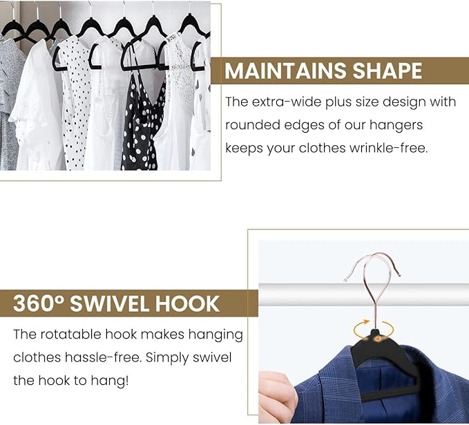 Premium 20 Pack - Ultra Thin No Slip Velvet Suit Swivel Hangers - 21" Extra Wide Strong Velvet Hangers - Space Saving Clothes Hangers - 21x0.2x10 inches (Navy)