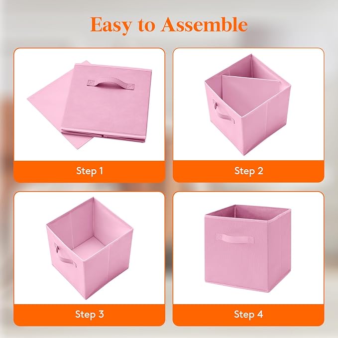 Lifewit Storage Cubes, Foldable Decorative Fabric Storage Baskets for Organizing Home Organizers with Handles for Shelves, Closet, 11 Inch Bins, 18L Pink, 6 Packs