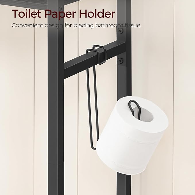 Over The Toilet Storage Rack, 3 Tier Bathroom Organizer Over Toilet, Freestanding Space Saver Toilet Stand with 2 Hooks, Bathroom Storage Shelf, Easy to Assemble, Rustic Brown TSHR6001
