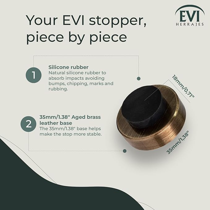EVI | Wall Mounted Doorstop | Natural Silicone | Adhesive or Screw Installation | Brass Antique