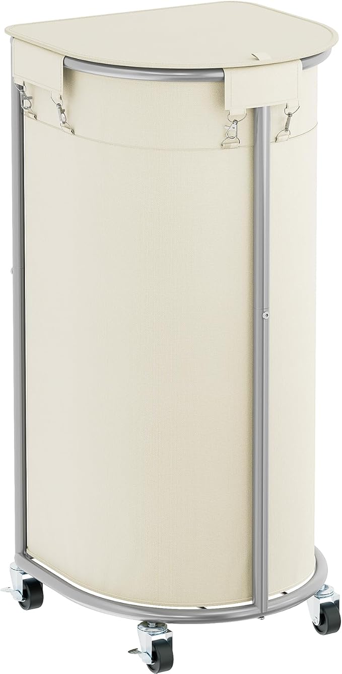 Chrislley Laundry Hamper with Wheels and Lid, 100L Rolling Laundry Basket, Half Round Laundry Cart with Removable Bag and Iron Frame, Dirty Clothes Hamper Organizer for Home, Dorm, Hotel, Beige
