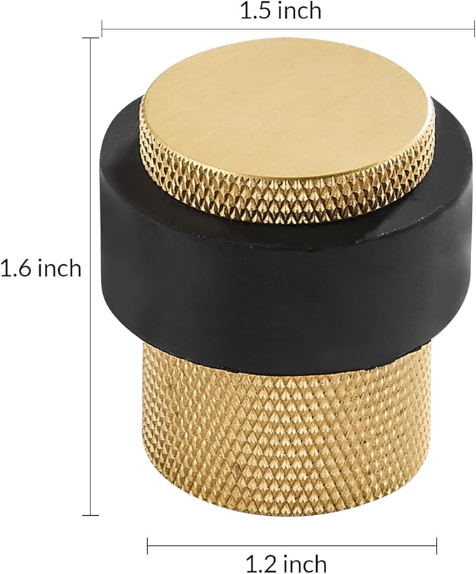 Solid Brass Door Stopper Heavy Duty Cylindrical Floor Mount Door Stop with Rubber, Wall Protector Mounted Doorstop Protect Door Knobs, 1-3/5" Height, 1 Pack, Brushed Brass