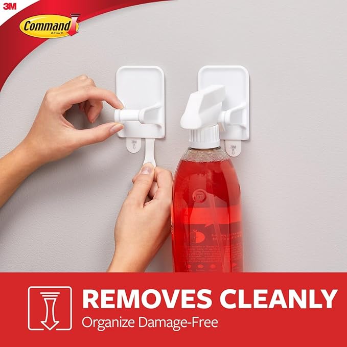 Command Spray Bottle Hangers, Holds up to 32 fl oz, 2 Hangers with 4 Strips, Damage-Free Spray Bottle Holder Wall Mount to Cabinet, Kitchen, or Under Sink
