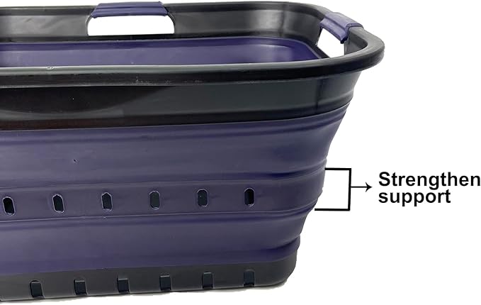 SAMMART 42 (11 Gallons) Collapsible Plastic Laundry Basket, Foldable Pop Up Storage Container/Organizer, Space Saving Hamper, Portable Bin for Dorm Room Bathroom (2, Black/Dark Purple)
