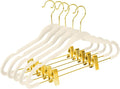 MIZGI Premium Velvet Pants Hangers with Adjustable Clips (Pack of 30) Slim Skirt Hangers- Non Slip Felt Outfit Dress Hangers Ivory - Gold Hooks,Space Saving Shirt Clothes Hangers