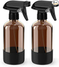 Glass Spray Bottle with Silicone Sleeve Protection, Amber Glass Spray Bottle Set for Window Cleaner Aromatherapy Facial Hydration Watering Flowers Hair Care 2 Pack/8 oz (Black)