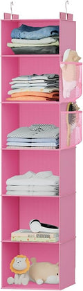VERONLY Hanging Closet Organizer and Storage with Bamboo Support, 6-Shelf Closet Hanging Storage Shelves, Closet Organizers Easy Mount Foldable for Bedroom (Pink)