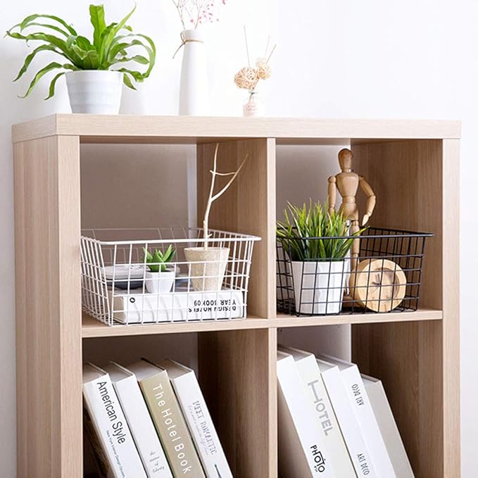 Metal Wire Storage Basket with Handles for Kitchen Food Pantry Papers Home Office Desk Shelf Bathroom Laundry Room Shelf Bedroom Bed Room, 2PCS (Black)