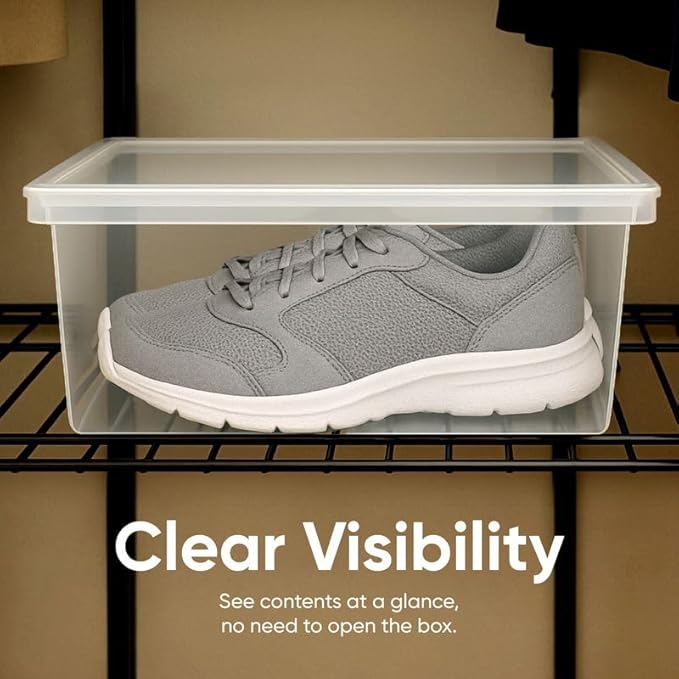 Superio Shoe Box Modern Storage Container 3 Pack - 6.5 Quart/6 Liter, Stackable Plastic Shoe Box Organizer (13.5"L x 8.35"W x 5.2"H)