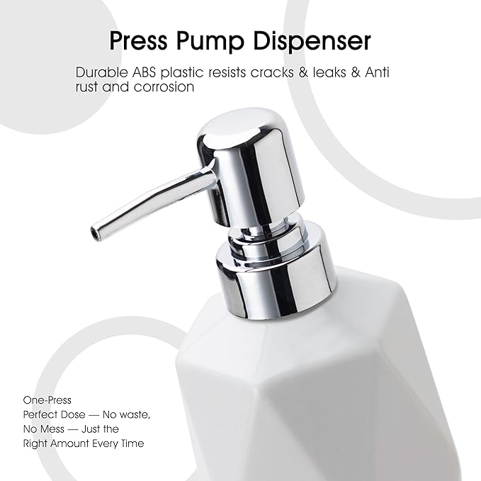 Soap Dispenser, 13.5oz Ceramic Soap Dispenser Bathroom for Kitchen & Bathroom (White)