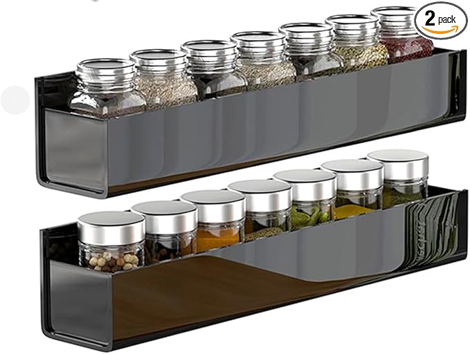 RV Spice Rack, Wall Mounted Spice Rack Organizer, 2 Pack Acrylic Storage Shelves, Cabinet Door Mounted, Black