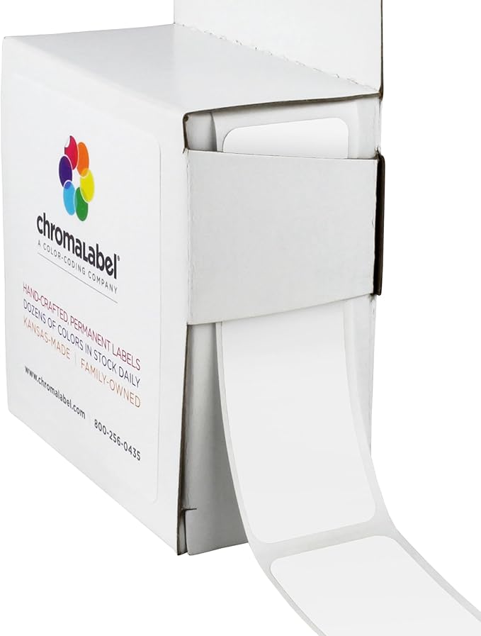 ChromaLabel 1 x 3 Inch All Purpose Permanent Color Code Rectangle Labels, 250 Labels per Dispenser Box, White