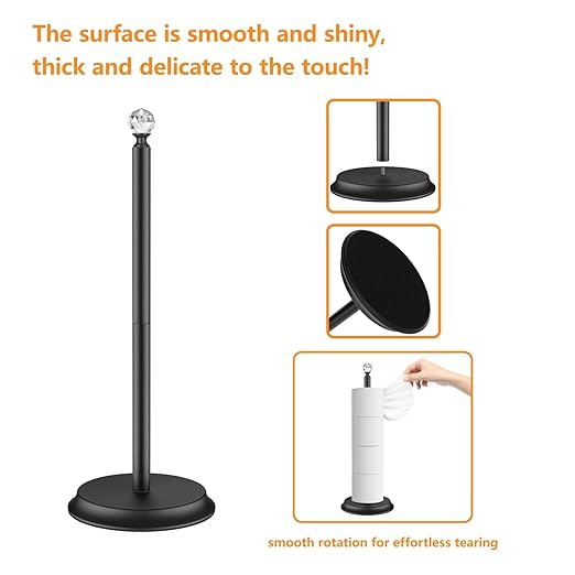 Metal Toilet Paper Holder Stand with Crystal Head - 4 Rolls Free Standing Bathroom Storage, Rustproof Space-Saving Design for Small Bathrooms (Black)