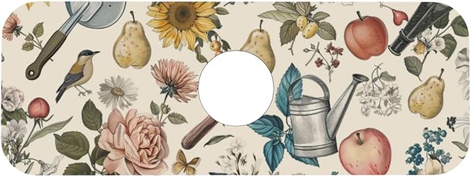 Faucet Draining Mat For Kitchen Sink, Roses Daisies Fruits Garden Diatom Mud Absorbent Drain Pad For Bathroom Kitchen Sink Splash Guard Drying Mat