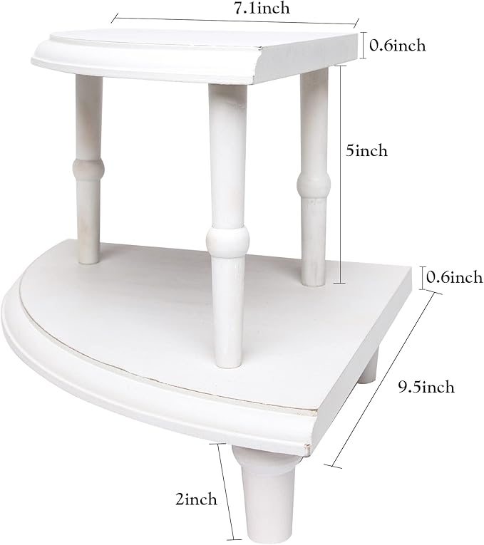 Defined Deco Kitchen Countertop Organizer-2 Tier Stackable Corner Shelf-White Bathroom Counter Organizer-Farmhouse Display Riser,Storage Pedestal Stand for Kitchen Counter Decor,Bathroom Storage Decor