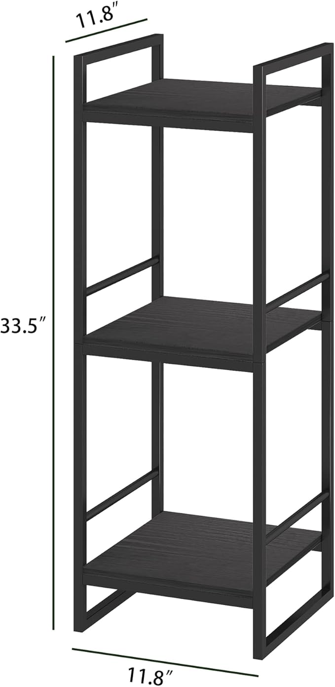 BYFU 3 Tier Bathroom Storage Open Shelf, Freestanding Metal Corner Storage Rack Shelving Unit for Bathroom Kitchen Living Room Hallway, Black
