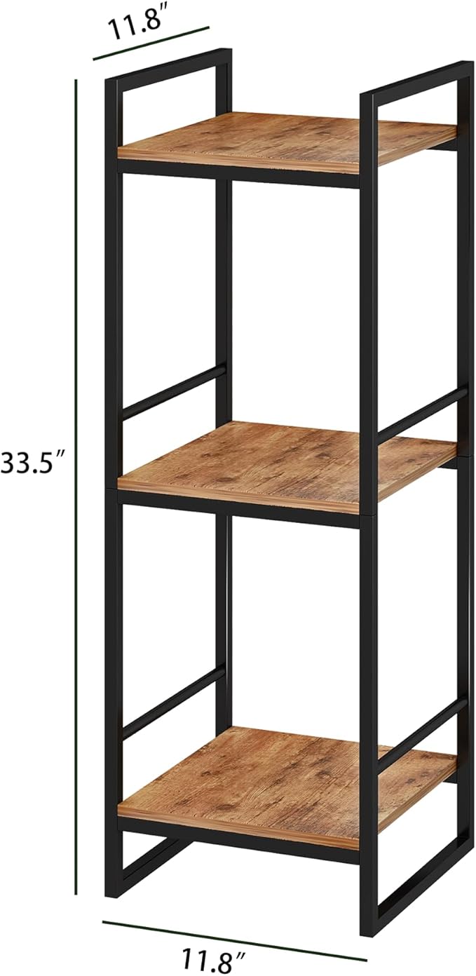 BYFU 3 Tier Bathroom Storage Open Shelf, Freestanding Metal Corner Storage Rack Shelving Unit for Bathroom Kitchen Living Room Hallway, Rustic Brown