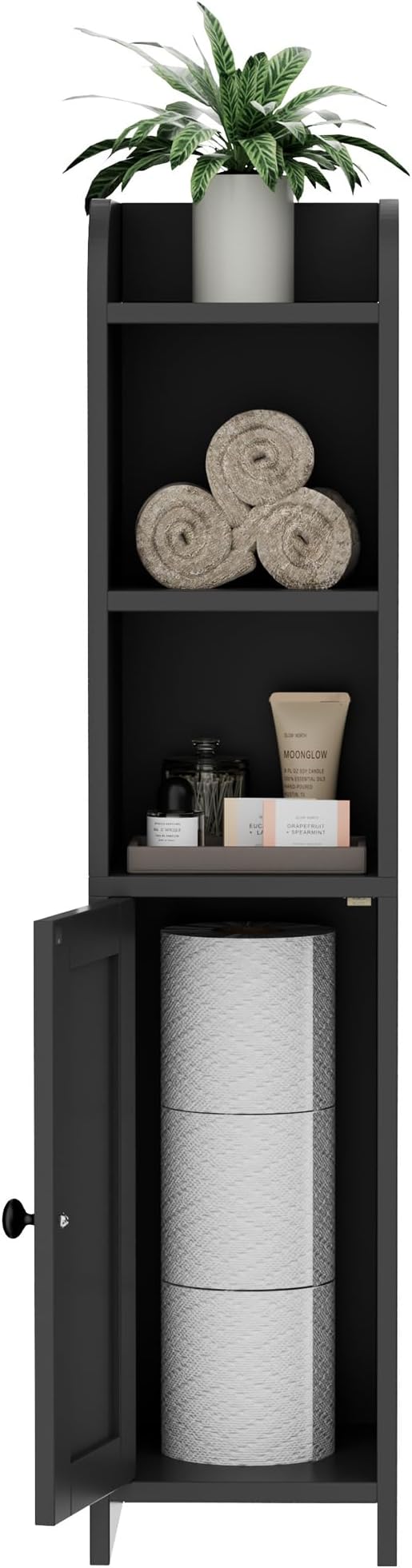 Homhedy Small Bathroom Storage Corner Floor Cabinet with Door and Shelves, Beside The Toilet Paper Stand for Skinny, Narrow Toilet Paper Cabinet, 7.9" D x 7.1" W x 31" H, Black